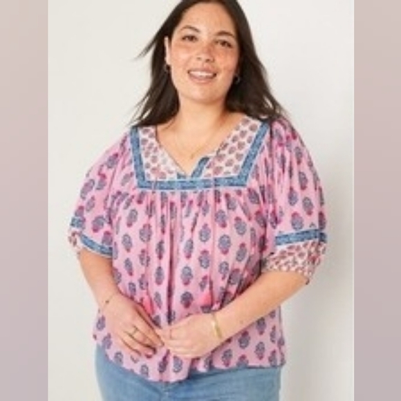 Old Navy Tops - Old Navy Pink and Blue Patterned Cottagecore Blouse NWT Size 4X